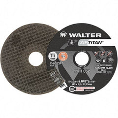 WALTER Surface Technologies - 5" Aluminum Oxide Cutoff Wheel - 3/64" Thick, 7/8" Arbor, 12,200 Max RPM, Use with Die Grinders - Benchmark Tooling