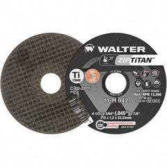 WALTER Surface Technologies - 4-1/2" Aluminum Oxide Cutoff Wheel - 3/64" Thick, 7/8" Arbor, 13,300 Max RPM, Use with Die Grinders - Benchmark Tooling