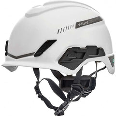 Hard Hat: Class C, 4-Point Suspension White, Polyethylene, Vented, Slotted