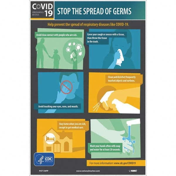 NMC - 1 5-Piece "STOP THE SPREAD OF GERMS", 12" Wide x 18" High, Paper Safety Sign - Benchmark Tooling