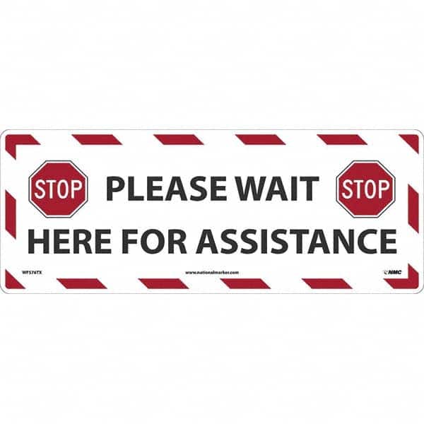 NMC - "STOP! - Please Wait Here for Assistance" Adhesive-Backed Floor Sign - Benchmark Tooling