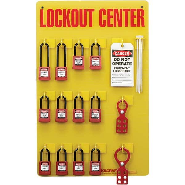 Ability One - Lockout Centers & Stations; Type: Lockout Station ; Equipped or Empty: Equipped ; Maximum Number of Locks: 12 ; Language: English ; Board Coating: None - Exact Industrial Supply