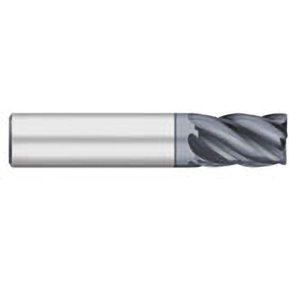 Corner Radius End Mill: 1/4″ Dia, 3/8″ LOC, 1/64″ Radius, 5 Flutes, Solid Carbide 2″ OAL, 1/4″ Shank Dia, 38 ° Helix, AlCromax Coated, Corner Radius End, Centercutting