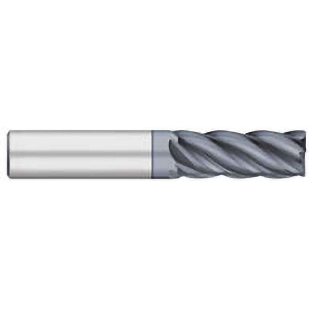 Corner Radius End Mill: 1/8″ Dia, 1/2″ LOC, 0.03″ Radius, 5 Flutes, Solid Carbide 2″ OAL, 1/8″ Shank Dia, 38 ° Helix, AlCromax Coated, Corner Radius End, Centercutting