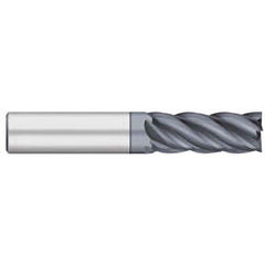 Square End Mill: 3/8'' Dia, 1'' LOC, 3/8'' Shank Dia, 2-1/2'' OAL, 5 Flutes, Solid Carbide Single End, AlCrO-MAX Finish, Upcut Flute, 38 ° Helix, Centercutting, RH Cut, RH Flute