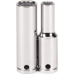 Hand Socket: 1/2″ Drive, 7/16″ Socket, 12-Point 3-1/32″ OAL, Polished Chrome