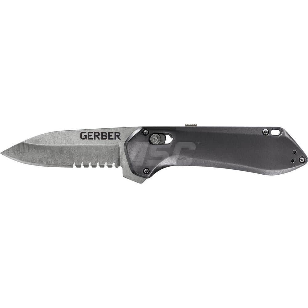 Gerber - Pocket & Folding Knives; Knife Type: Compact Folding ; Edge Type: Serrated ; Blade Length (Inch): 2-4/5 ; Handle Material: Anodized Aluminum ; Features: Pivot Lock; Slide Lock Safety; Right or Left Carry; Lanyard Hole ; Number of Edges: 1