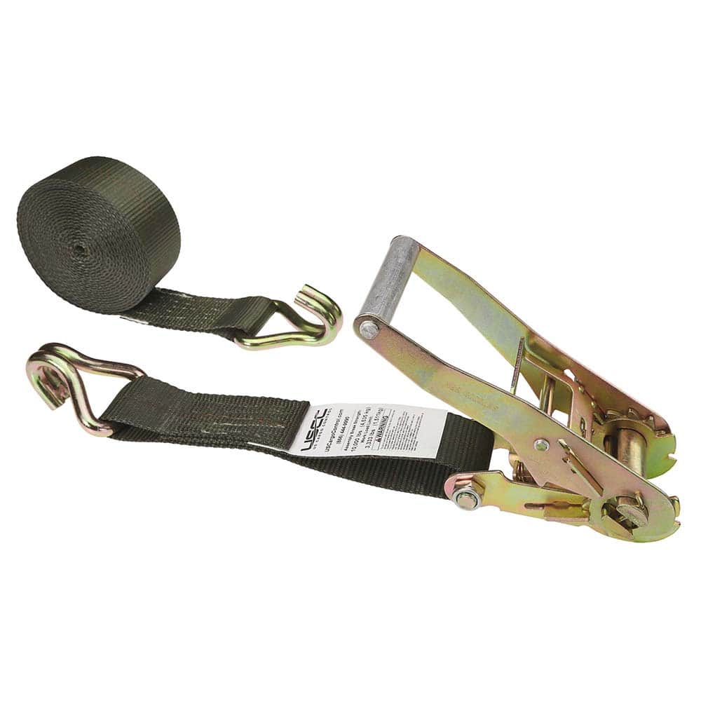 US Cargo Control - Slings & Tiedowns (Load-Rated); Type: Ratchet Tie Down ; Length (Feet): 27 ; Basket Capacity (Lb.): 3333 ; Material: Polyester ; Color: Olive - Exact Industrial Supply