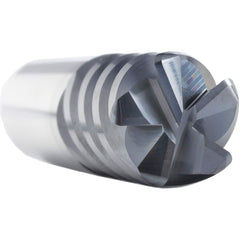 Corner Radius End Mill: 5/8″ Dia, 2-1/4″ LOC, 0.03″ Radius, 5 Flutes, Solid Carbide 5″ OAL, 5/8″ Shank Dia, 45 ° Helix, AlCrN Coated, Corner Radius End, Centercutting, Series SM5F