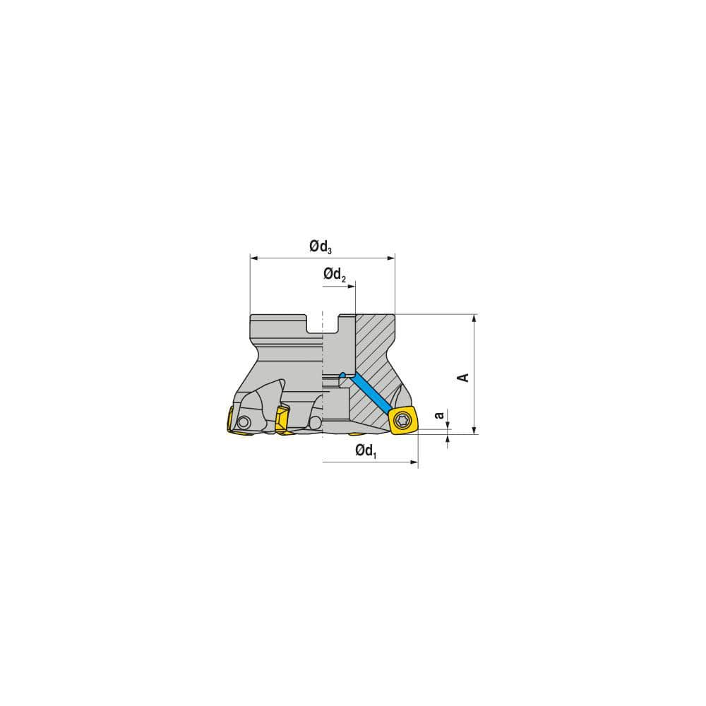 Indexable High-Feed Face Mills; Minimum Cutting Diameter: 2.5000 in; Maximum Cutting Diameter: 3.0000 in; Maximum Depth Of Cut: 0.0790 in; Arbor Hole Diameter (mm): 1.00; Compatible Insert Size Code: XOLX 1204..; Maximum Ramping Angle: 1.0; Series: AHFC-1