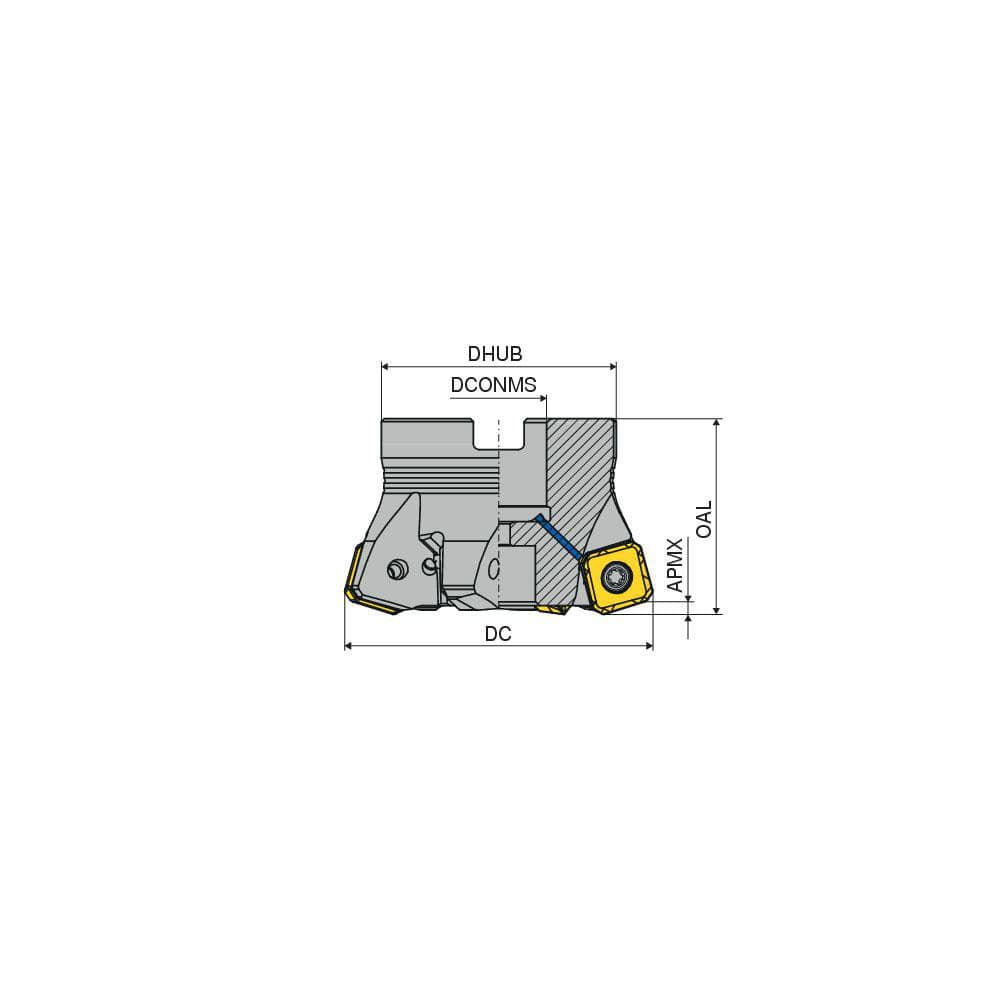 Indexable High-Feed Face Mills; Minimum Cutting Diameter: 51.00 mm; Maximum Cutting Diameter: 63.00 mm; Maximum Depth Of Cut: 2.60 mm; Arbor Hole Diameter (mm): 22.00; Compatible Insert Size Code: SOHU 1204..; Maximum Ramping Angle: 1.1; Series: A271-12;