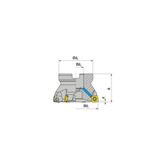 Indexable High-Feed Face Mill: 32 to 40 mm Cut Dia, 16 mm Arbor Hole Takes (4) XDLX 09T3.. Insert, Through Coolant