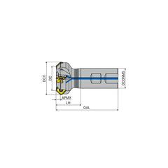 Indexable Chamfer & Angle End Mills; Minimum Cutting Diameter (mm): 32.00; Maximum Cutting Diameter (mm): 45.00; Lead Angle: 45; Maximum Depth of Cut (mm): 6.80; Compatible Insert Size Code: SOHU 1204.. / XOHU 1204..; Shank Type: Weldon Flat; Shank Diamet