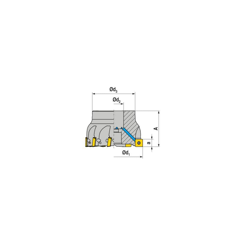 Indexable Square-Shoulder Face Mill:  A490250R0709A100200EF,  2-1/2'' Cut Dia,  1.0000″ Arbor Hole Dia,  0.3150″ Max Cutting Depth Uses  7,  SD.. 09T3.. Inserts,  Through Coolant,  Series  A490-09