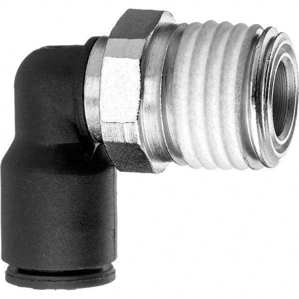 Value Collection - 1/4" OD, NPT Male, Nylon Push-to-Connect Male Elbow - 150 Max psi, Black - Benchmark Tooling