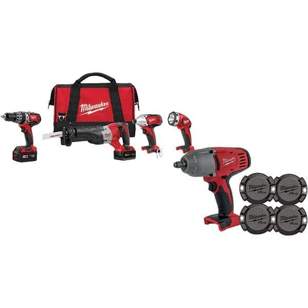 Milwaukee Tool - 18 Volt Cordless Tool Combination Kit - Includes 1/2" Hammer Drill, 1/4" Hex Impact Driver & Sawzall Reciprocating Saw, Lithium-Ion Battery Included - Benchmark Tooling