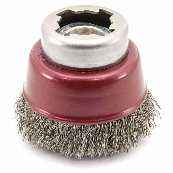 Osborn - 2-1/2" Diam 5/8-11 Threaded Arbor Stainless Steel Fill Cup Brush - Benchmark Tooling