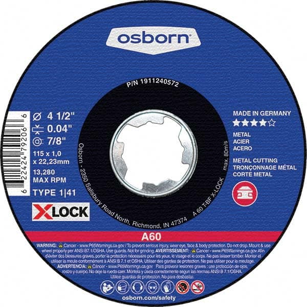 Osborn - 4-1/2 x 0.04, 7/8" Hole 60 Grit Aluminum Oxide Cutoff Wheel - Benchmark Tooling