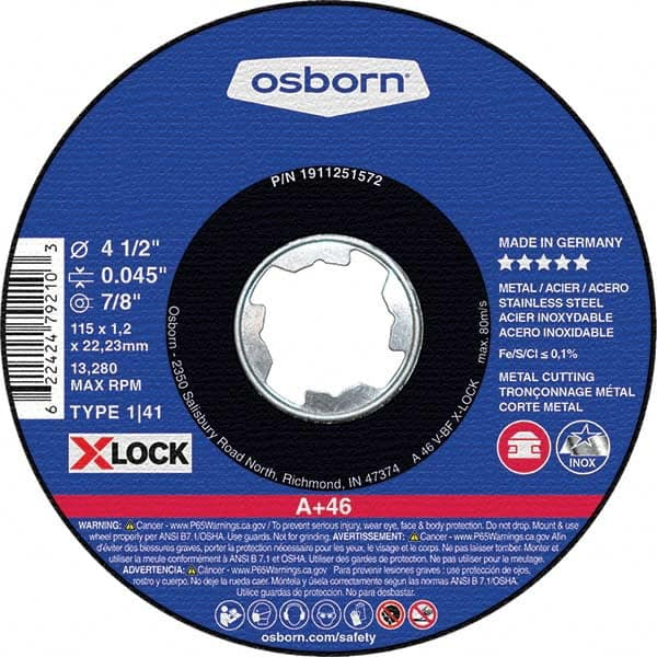 Osborn - 4-1/2 x 0.045, 7/8" Hole 46 Grit Aluminum Oxide Cutoff Wheel - Benchmark Tooling