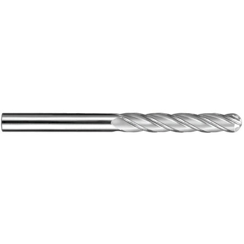 ‎7/16″ Dia. × 7/16″ Shank × 2″ DOC × 4-1/2″ OAL, Carbide Uncoated, Spiral , 4 Flute, 30° Helix, Ballnose End Mill - Exact Industrial Supply