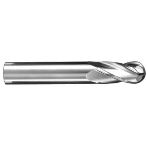 1/2″ Dia. × 1/2″ Shank × 1″ DOC × 3″ OAL, Carbide Diamond, Spiral , 4 Flute, 30° Helix, Ballnose End Mill - Exact Industrial Supply