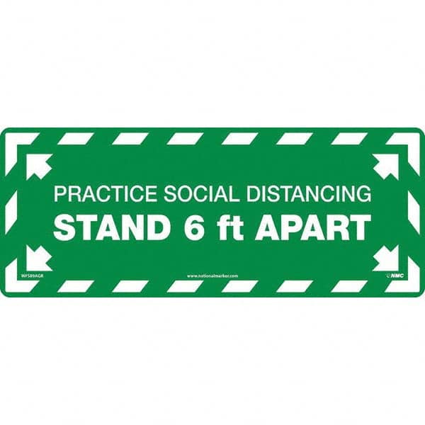 Please Practice Social Distancing Rectangle, White on Green, Use for Exit, Entrance & Directional