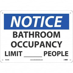 Sign: Rectangle, ″Notice Bathroom Occupancy Limit____People″ Plastic, Wall Mount, 10″ High