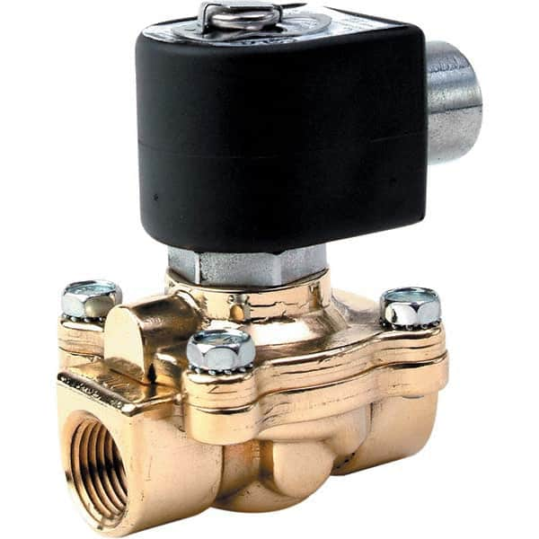 Parker - 120/60 - 110/50 VAC 3/4" NPT Port Brass Two-Way Internally Piloted Diaphragm Solenoid Valve - Benchmark Tooling