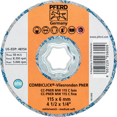 PFERD - Quick Change Discs; Disc Diameter (Inch): 4-1/2 ; Attaching System: COMBICLICK ; Abrasive Type: Non-Woven ; Abrasive Material: Silicon Carbide ; Grade: Fine ; Backing Material: Cloth - Exact Industrial Supply