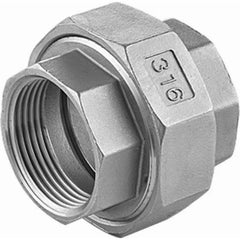 Guardian Worldwide - Stainless Steel Pipe Fittings; Type: Union ; Fitting Size: 2-1/2 ; End Connections: FNPT x FNPT ; Material Grade: 316 ; Pressure Rating (psi): 150 ; Length (Inch): 2.81 - Exact Industrial Supply