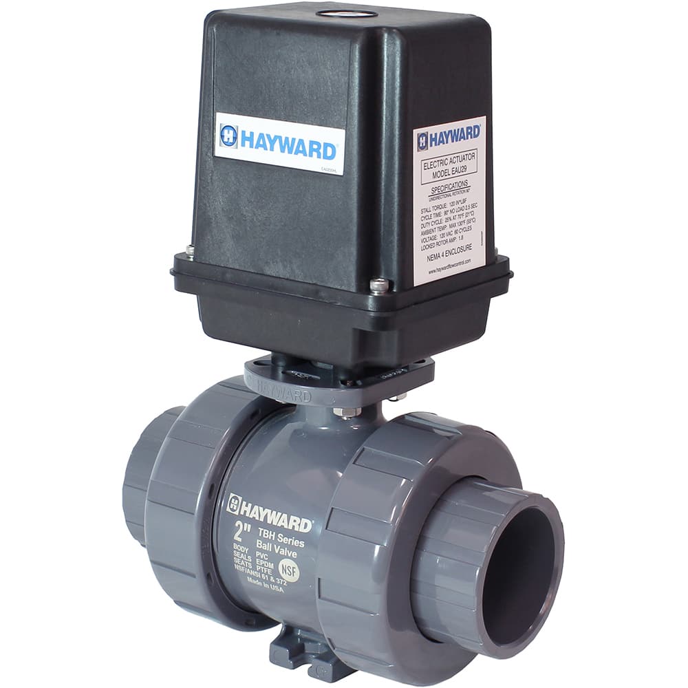 Hayward - Actuated Ball Valves; Actuator Type: Electric ; Pipe Size: 2 (Inch); Material: PVC ; Seal Material: EPDM ; Number of Pieces: 2.000 ; End Connections: Socket; Threaded - Exact Industrial Supply