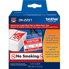 Brother - Labels, Ribbons & Tapes; Type: Label Tape ; Color: Black/Red on White ; For Use With: Brother QL-800; QL-810W; QL-820NWB Label Printers ; Width (mm): 62.00 ; Length (Feet): 50 ; Material: Paper - Exact Industrial Supply