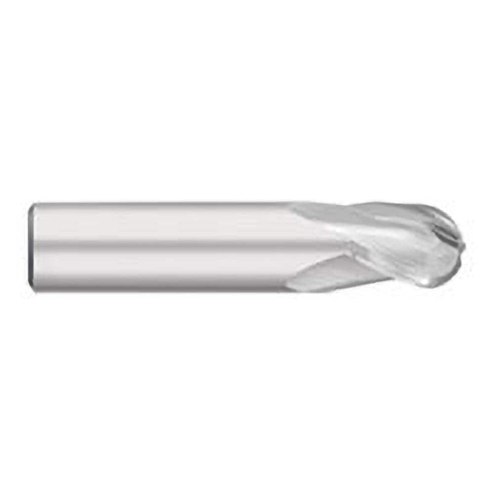 Ball End Mill: 0.0781″ Dia, 0.125″ LOC, 3 Flute, Solid Carbide 1-1/2″ OAL, 1/8″ Shank Dia, 30 ° Helix, Uncoated, Single End