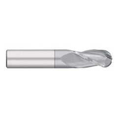 Ball End Mill: 0.1875″ Dia, 0.625″ LOC, 3 Flute, Solid Carbide 2″ OAL, 3/16″ Shank Dia, 30 ° Helix, TiCN Coated, Single End