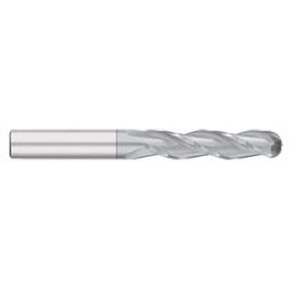 Ball End Mill: 0.5″ Dia, 3″ LOC, 3 Flute, Solid Carbide 6″ OAL, 1/2″ Shank Dia, 30 ° Helix, TiCN Coated, Single End