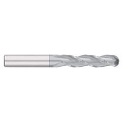 Ball End Mill: 0.5″ Dia, 3″ LOC, 3 Flute, Solid Carbide 6″ OAL, 1/2″ Shank Dia, 30 ° Helix, TiCN Coated, Single End