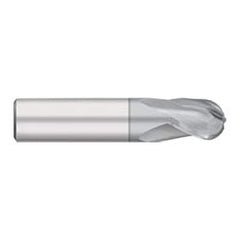 Ball End Mill: 0.1563″ Dia, 0.3125″ LOC, 3 Flute, Solid Carbide 2″ OAL, 3/16″ Shank Dia, 30 ° Helix, TiCN Coated, Single End