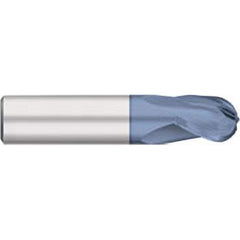 Ball End Mill: 0.25″ Dia, 0.5″ LOC, 3 Flute, Solid Carbide 2″ OAL, 1/4″ Shank Dia, 30 ° Helix, AlTiN Coated, Single End