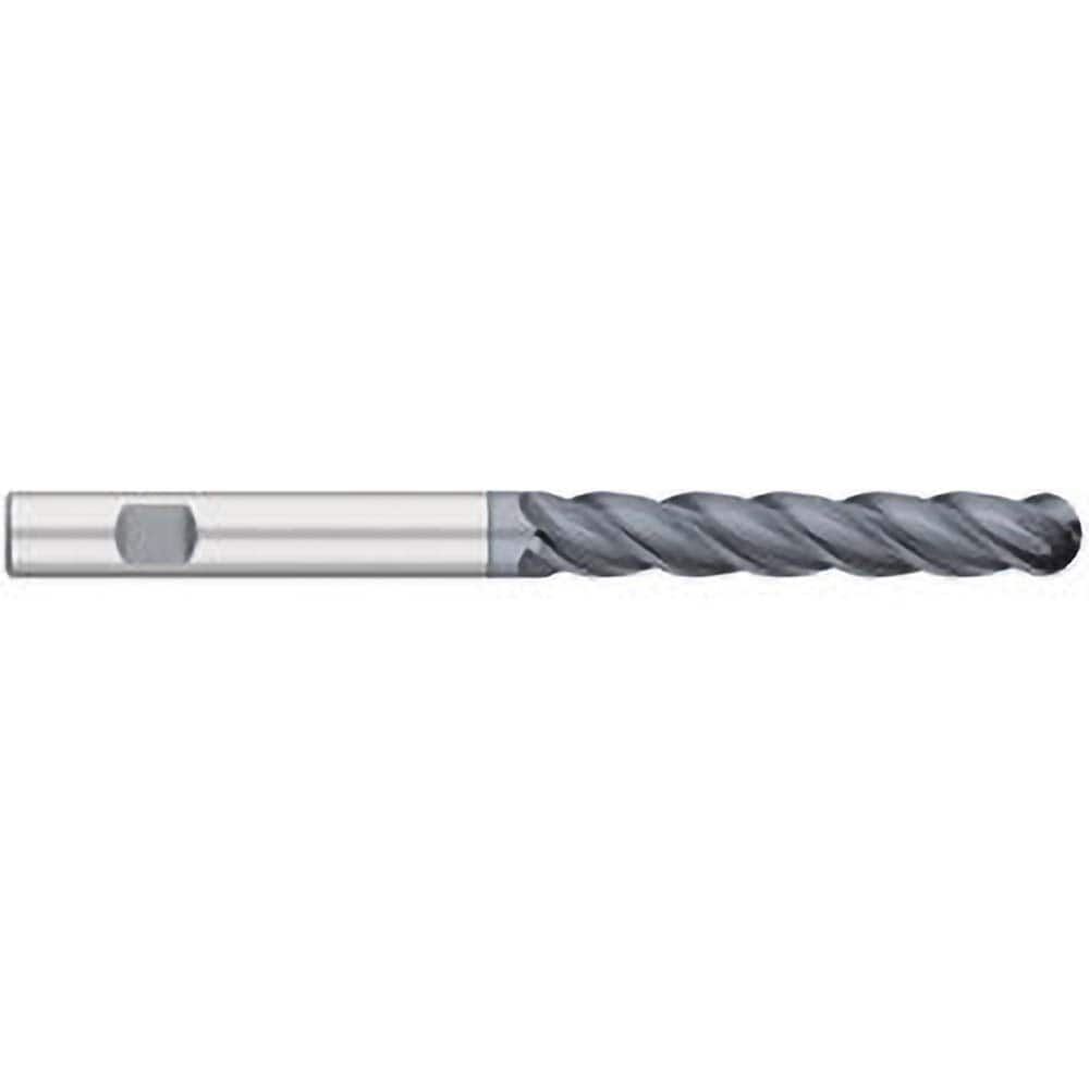 Ball End Mill: 1″ Dia, 4.25″ LOC, 4 Flute, Solid Carbide 7″ OAL, 1″ Shank Dia, 38 ° Helix, AlCrO-MAX Coated, Single End