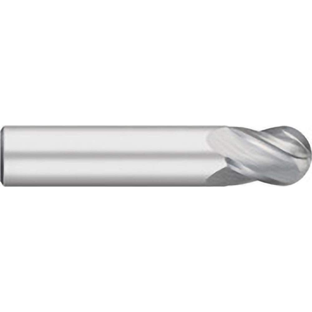 Ball End Mill: 0.0781″ Dia, 0.125″ LOC, 4 Flute, Solid Carbide 1-1/2″ OAL, 1/8″ Shank Dia, 30 ° Helix, Uncoated, Single End