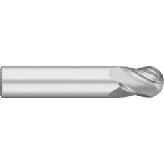 Ball End Mill: 0.0781″ Dia, 0.125″ LOC, 4 Flute, Solid Carbide 1-1/2″ OAL, 1/8″ Shank Dia, 30 ° Helix, Uncoated, Single End