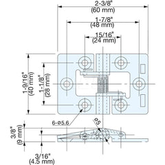 Closing Tension Butt With Spring Hinge: 6 Mounting Holes Stainless Steel, Plain Finish