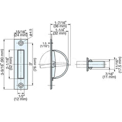 Recessed Pulls; Overall Width (Inch): 3-35/64; Overall Height (mm): 24.00000; Recess Width: 52.00; Recess Height: 24.00; Recess Depth: 1.00; Center to Center: 76.0000; Finish/Coating: Satin; Material: Stainless Steel; Material: Stainless Steel