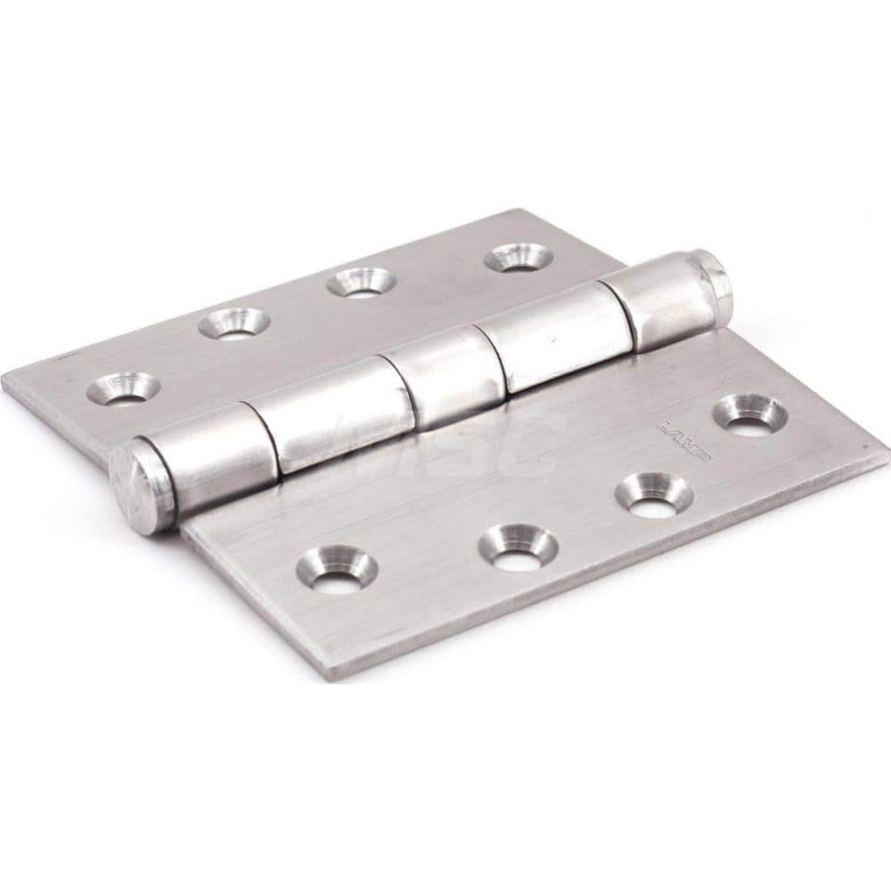 Commercial Hinges; Type: Butt Hinge; Width (Inch): 4; Length (Inch): 4; Minimum Thickness: 3.4000; Number of Knuckles: 5.000; Pin Diameter: 14.800; Finish/Coating: Satin; Box Quantity: 2; Material Grade: 304; Number of Holes: 8.000; Minimum Order Quantity