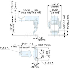 Latches; Type: Corner Fastener with Angled Counterplate; Length (mm): 56.00; Width (mm): 39.00; Height (mm): 52.0000; Finish/Coating: Polished; Distance Between Mounting Hole Centers: 25; Minimum Order Quantity: 304 Stainless Steel; Material: 304 Stainles