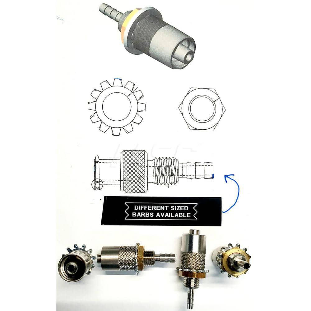 Medical Tubing Connectors & Fittings; Connector Type: Male Luer Lock to Bulkhead Adapter (3-Barb); Material: 316 Stainless Steel; Inlet A Inside Diameter (Inch): 1/16; Inlet B Inside Diameter (Inch): 3/32; Application: For Many Laboratories; Color: Silver