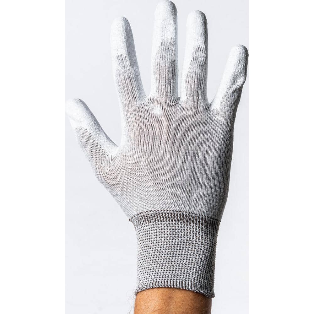 General Purpose Work Gloves: X-Large, Polyurethane, Carbon & Nylon White & Gray, Static Dissipative