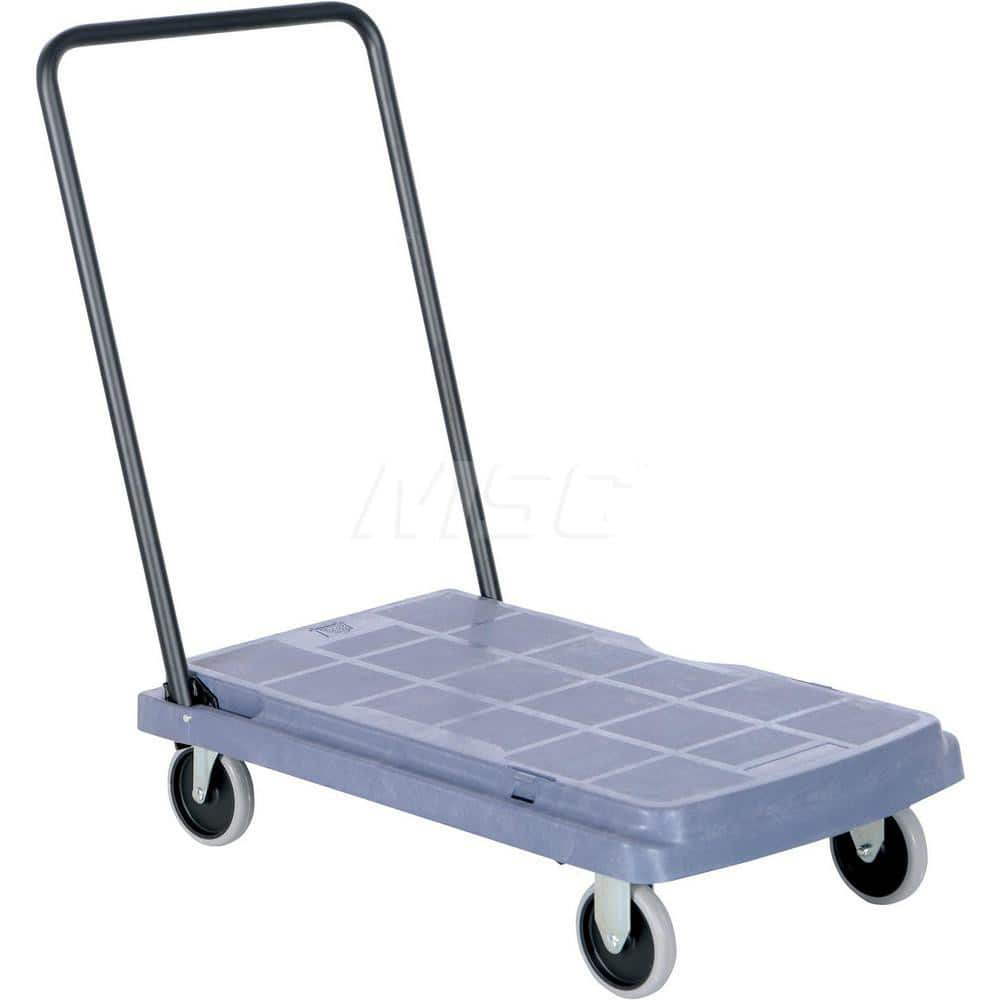 Platform Truck: 500 lb Capacity, Plastic Platform, 31-1/2″ Platform Length, 6″ Platform Height 5″ Rigid & Swivel Polyurethane Casters