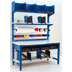 Stationary Work Bench: 72″ Wide, 30″ Deep, 84″ High, Blue 6,600 lb Capacity