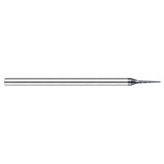 Miniature End Mills - Tapered Rib Cutters - 0.0150″ (1/64″) Cutter Diameter × 0.1500″ Length of Cut × 10° per side Carbide Tapered Square End Mill, 3 Flutes, AlTiN Nano Coated - Exact Industrial Supply